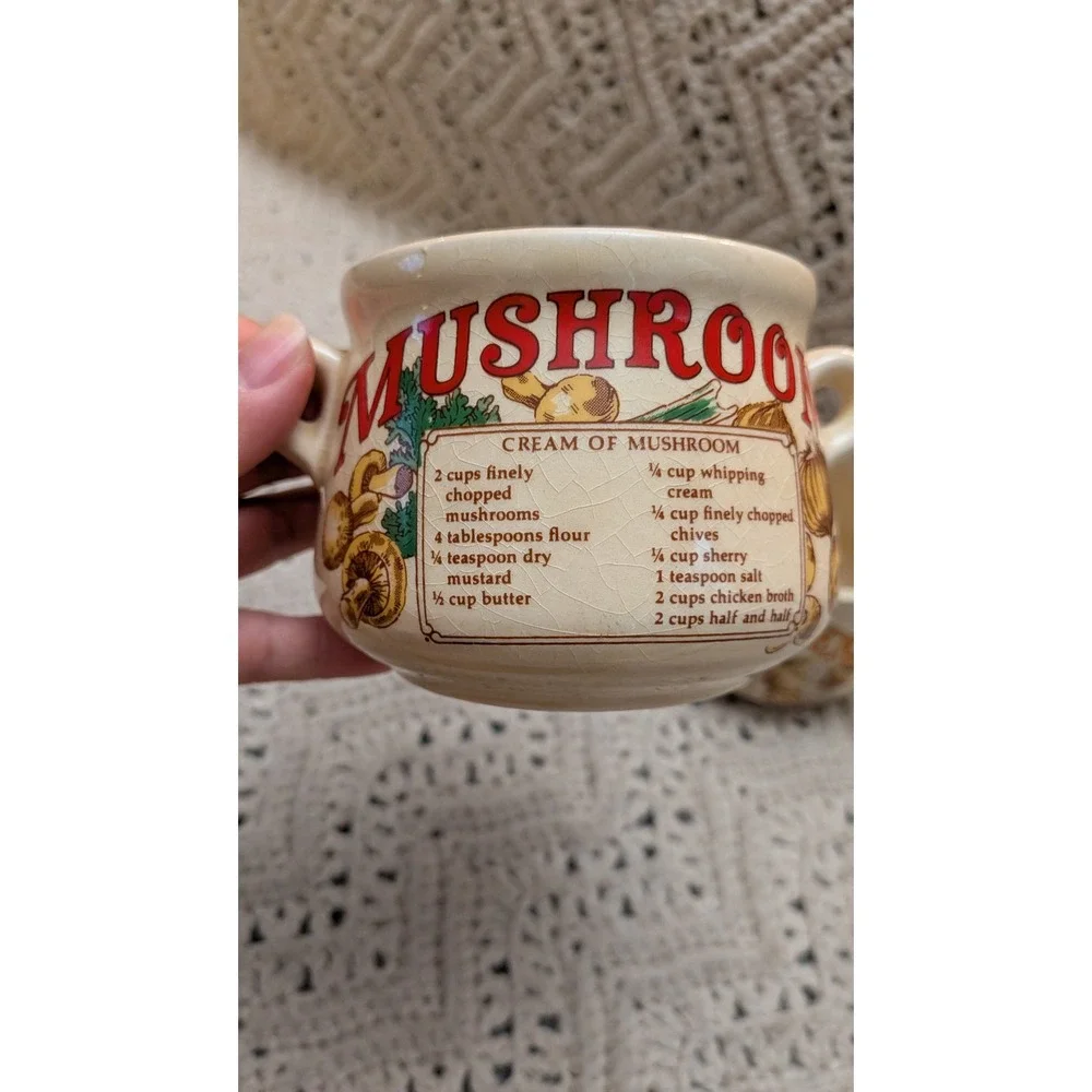 Vintage Recipe Soup Mugs Set of 2 Mushroom and Clam Chowder Ceramic Bowls Japan